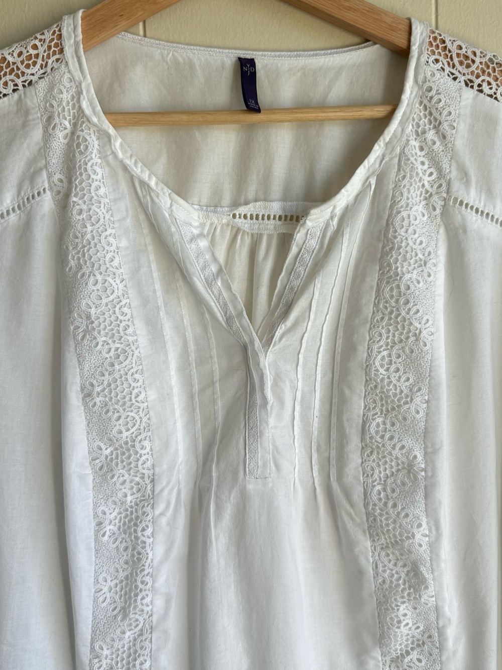 NYDJ White Cotton Lace Eyelet Peasant Blouse Tunic 1X Boho - Picture 3 of 13